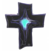 Croix Céramique - 14 X 11 cm - Bleu Foncé