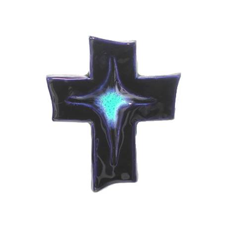 Croix Céramique - 14 X 11 cm - Bleu Foncé