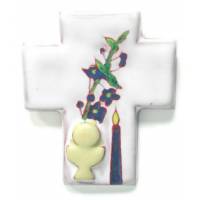 Kruisje Keramiek 12 X 10 Cm Wit / Kaars Blauw 