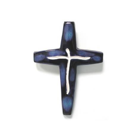Croix Céramique - 17 X 11.5 cm - Bleu Foncé