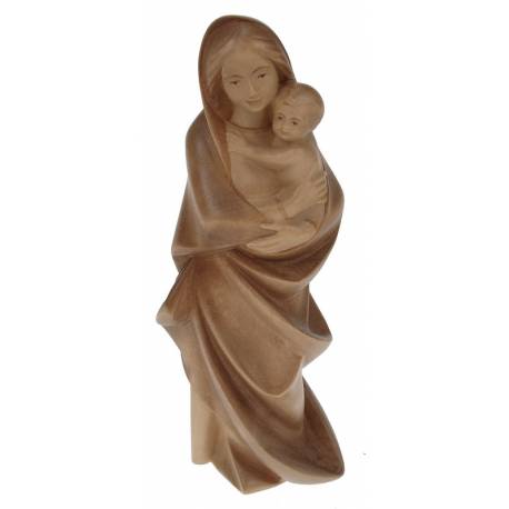 Statue Vierge Marie moderne en bois - 25 cm -2 tons bois