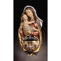 Bois Sculpté Benitier 20 Cm Vierge Et Enfant Couleur