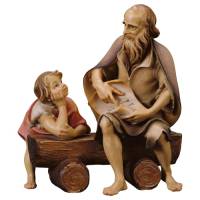Berger et enfant sur un banc : crèche de Noël en bois Ulrich 15 cm