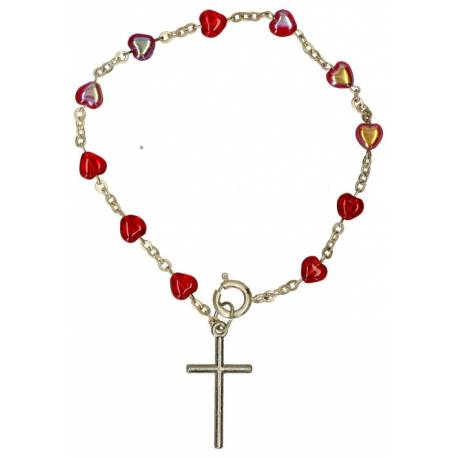 Bracelet - dizainier Coeurs irisés rouges