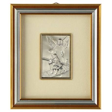 Cadre Bois Ange Gardien Argent 925