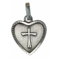 Medaille Hart/kruis - 13X12 mm - Metaal Verzilverd 