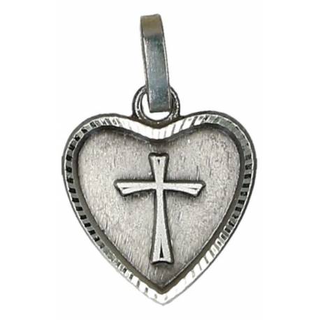 Medaille Hart/kruis - 13X12 mm - Metaal Verzilverd 