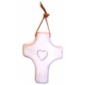 Croix Céramique 9 X 7 Cm - Blanc Coeur Blanc