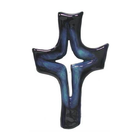 Croix Céramique - 21 X 13 cm - Bleu Foncé