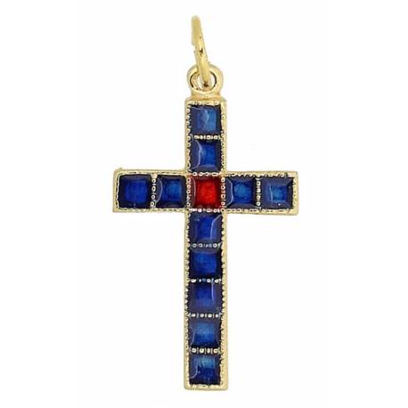 Croix - 30 mm - Email bleu