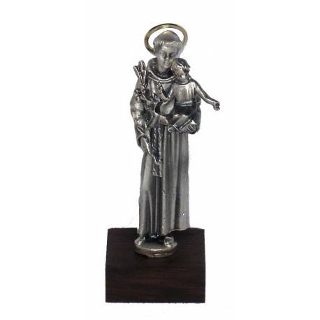 Statue 9 cm - St Antoine 9 cm - Métal Agté - Base Bois