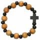 Armband-tientje/elastiek Olijvenhout / Zwart Hout 