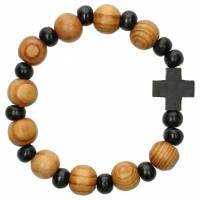 Armband-tientje/elastiek Olijvenhout / Zwart Hout 