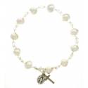 Bracelet-dizainier - blanc - argenté - médaille + croix