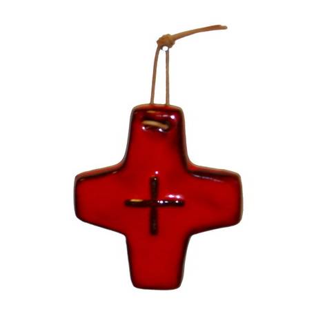 Croix Céramique - 8.5 X 7.5 cm - Rouge