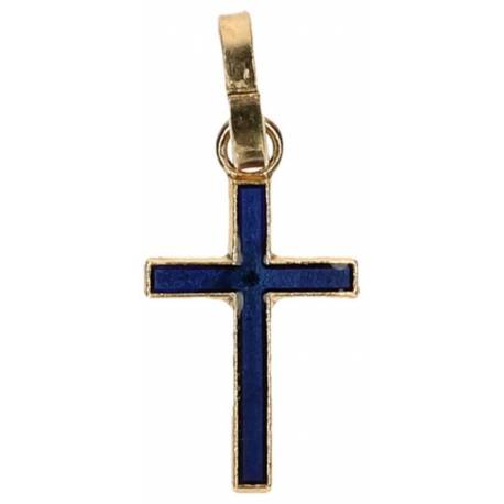 Croix 13 X 9 Mm Métal Doré / Émail Bleu