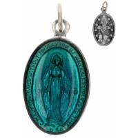 Médaille 21 mm Ov - Miraculeuse - Email Bleu - Texte Anglais