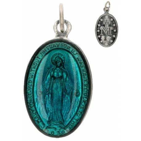 Médaille 21 mm Ov - Miraculeuse - Email Bleu - Texte Anglais