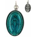 Médaille 21 mm Ov - Miraculeuse - Email Bleu - Texte Anglais
