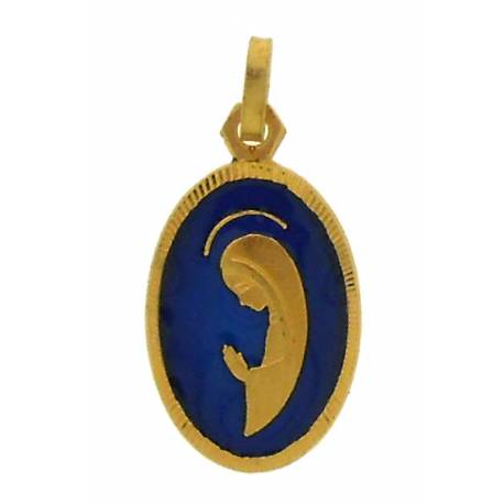 Medaille O.L.V. Modern - 20 X 13 mm - Met Verg + Email Blauw 