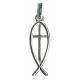 Médaille ajourée Poisson + Croix - 18 X 7 mm - Métal Argenté