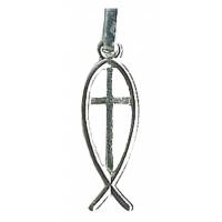 Médaille ajourée Poisson + Croix - 18 X 7 mm - Métal Argenté