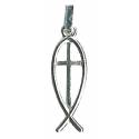Médaille ajourée Poisson + Croix - 18 X 7 mm - Métal Argenté