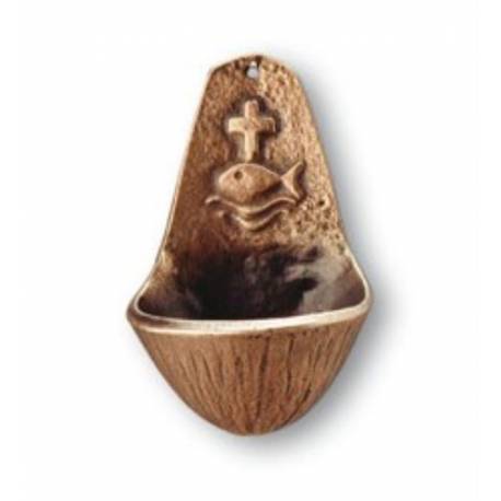 Wijwatervat Kruis + Vis Brons 10 Cm 