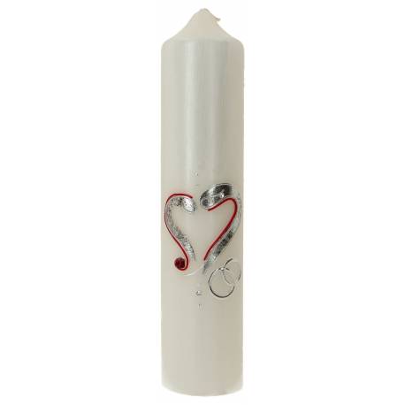Cierge de mariage - 265 x 60 mm - coeur/alliances argentées