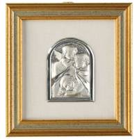Cadre 12 X 12 Cm Deux Anges + Enfant Argent Bilaminé