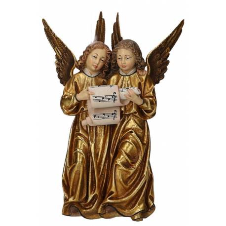 Houtsnijwerk Engelpaar 20 Cm / Gekleurd 