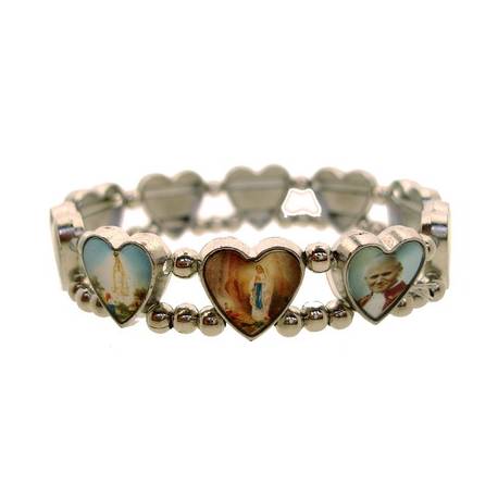 Armband/elastiek - metalen hartjes - verschillende heiligen 