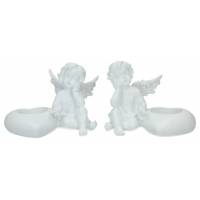 Ange assis + coeur + chauffe-plat - 12 X H9 cm - 2 / set