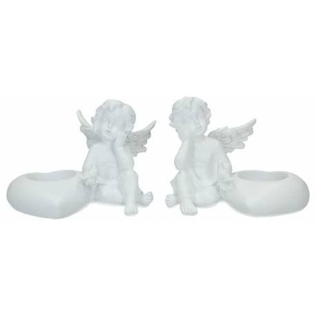 Ange assis + coeur + chauffe-plat - 12 X H9 cm - 2 / set