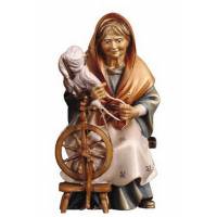 Vrouw met Spinnewiel : houtsnijwerk kerstgroep Ulrich 15 cm 
