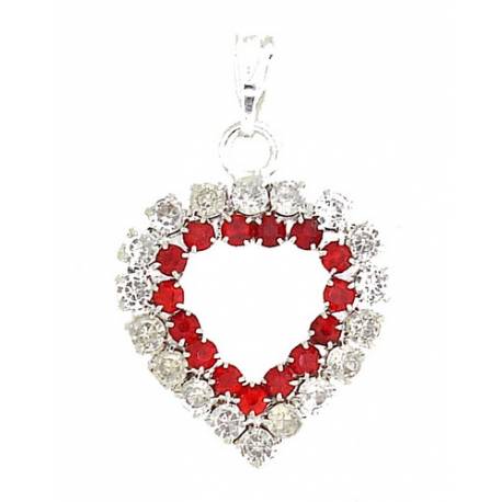 Medaille Coeur Strass Blancs-Rouges 20 X 18 Mm