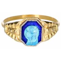 Bague Email bleu Tête de Vierge