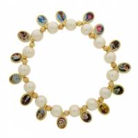 Armband/elastiek - 14 medailles - wit 