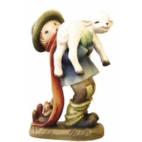 Houtsnijwerk Herder/schaap 15 Cm Gekleurd 