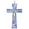 Croix Murale 12 cm Email Bleu / Mét. argenté