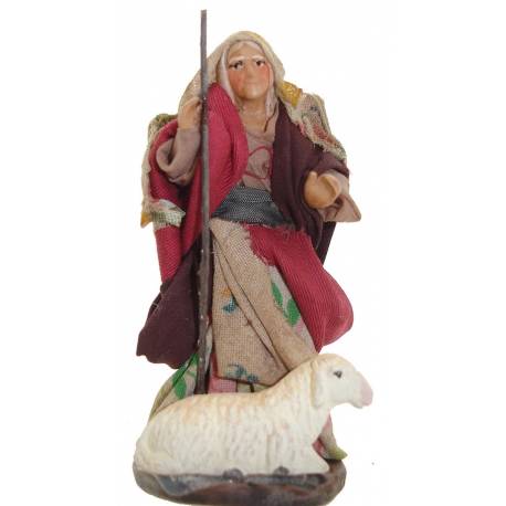 Santon Napolitain - 12 cm - Bergère + Mouton