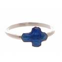Ring - Zilver + Email Blauw - Kruisje 