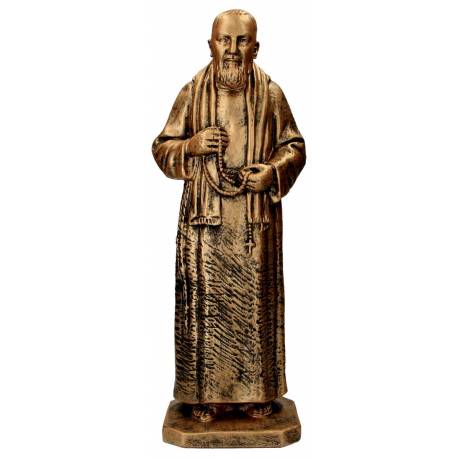 Beeld 40 Cm P Pio + Rozenkrans Bronze Afwerking 