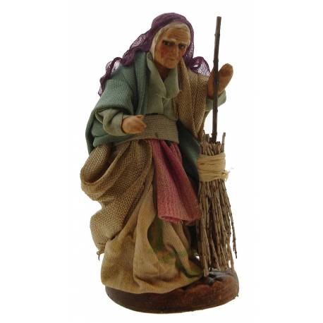 Napolitaanse Santon - 8 cm - Oude vrouw met bezem 
