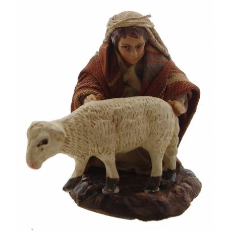 Santon Napolitain 08 Cm Garcon Assis Avec Mouton