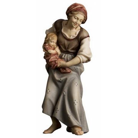 Herderin met Baby : houtsnijwerk kerstgroep Ulrich 15 cm 