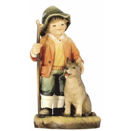 Houtsnijwerk Herder + Hond 7.5 Cm Gekleurd 