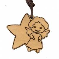 Pendentif s/cordon - Ange avec étoile - Bois d'Olivier