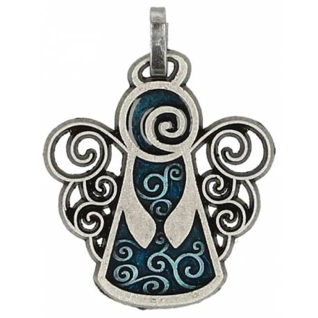 Medaille Engel - Metaal Verzilverd + Email blauw 