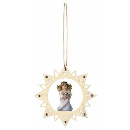 Houtsnijwerk Hart Met Engel 12 Cm / Gekleurd 